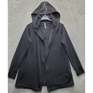 90 Degree By Reflex Cardigan Sweater Women L Black Long Sleeve Hooded Open-Front